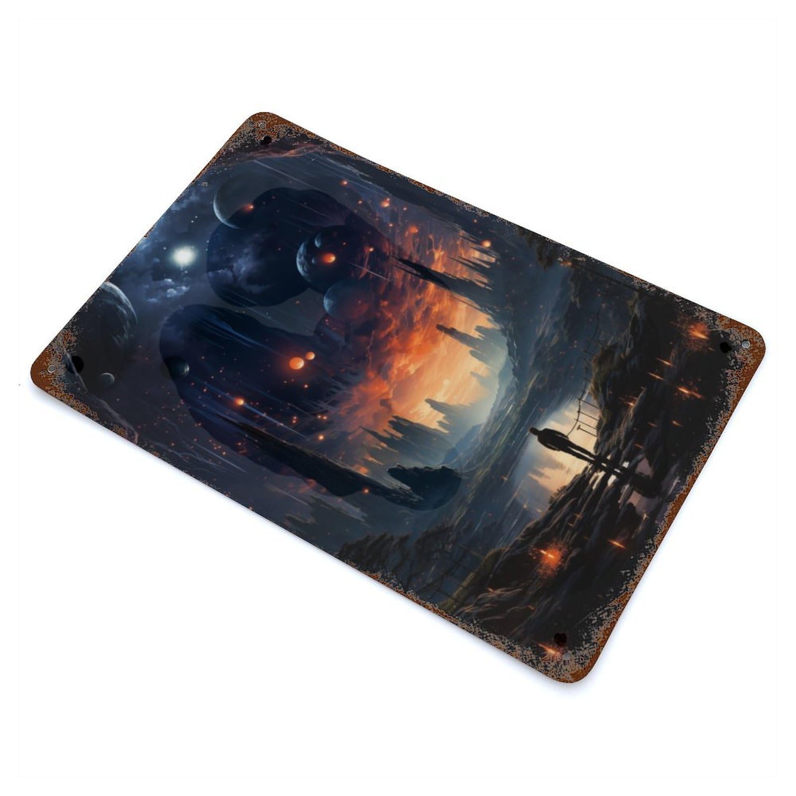 Garage Style Mysterious Universe Vintage Rust Metal Sign 11.8"x7.9", Retro Wall Decor for Bar And Workshop