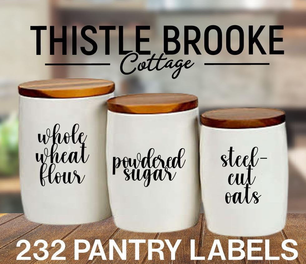 Pantry Labels for Containers Cursive Pre-Printed Pantry Labels for Containers Clear Backing with Bold Black Letters, Label Farmhouse Style Kitchen Food Labels 232 Labels