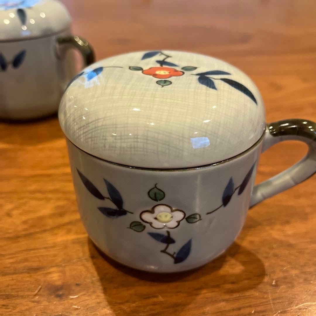 茶碗蒸し容器 5客セット 木製コースター付き Amazon | 椿柄 蓋付き陶器
