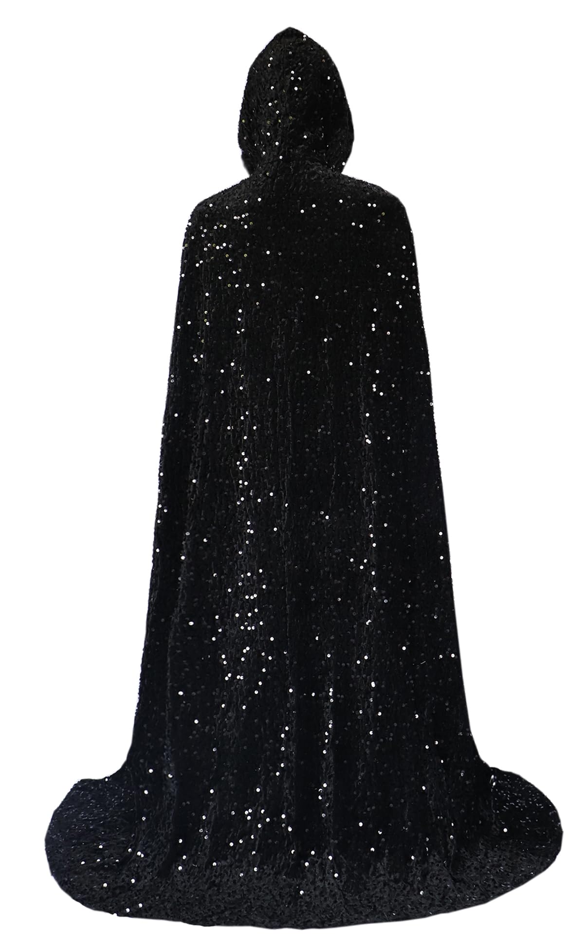 Coolwife Velvet Cloak Cape Wizard Hooded Party Halloween Cosplay Costumes for Men Women 53 (X Sequin Black) - Image 3