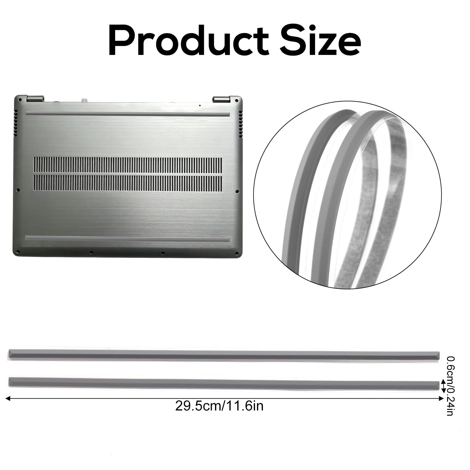 2pz Strisce Piedini in Gomma Sostitutive per HP Laptop, 29,5x0,6cm Antiscivolo Fondo Paracolpi Piedini Pads per HP 15-DY 15T-DY 15-EF 15-ER 15-FR 15S-FQ TPN-Q222 Q230 Serie (Grigio)