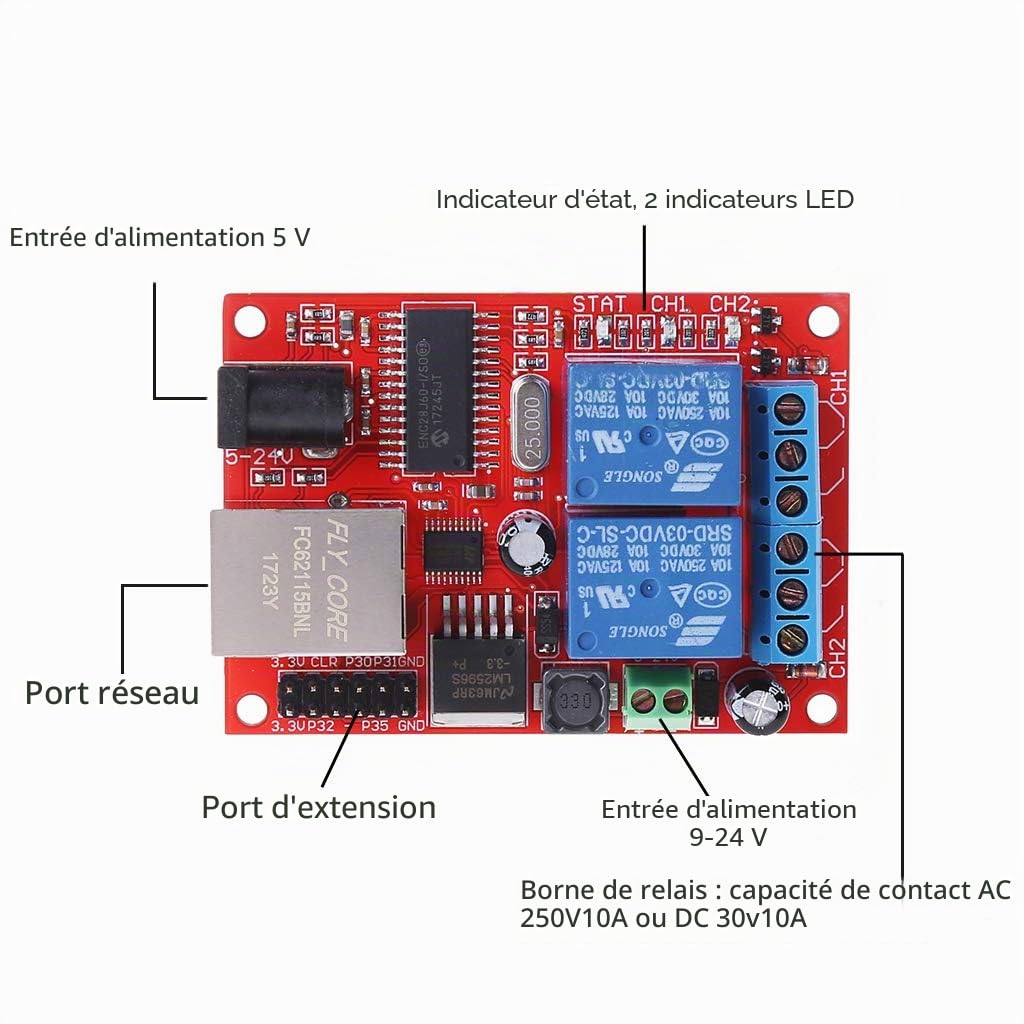 Buwei LAN Ethernet 2 Voies commutateur de Retard de Carte de Relais TCP/UDP Module de contrôleur Serveur Web