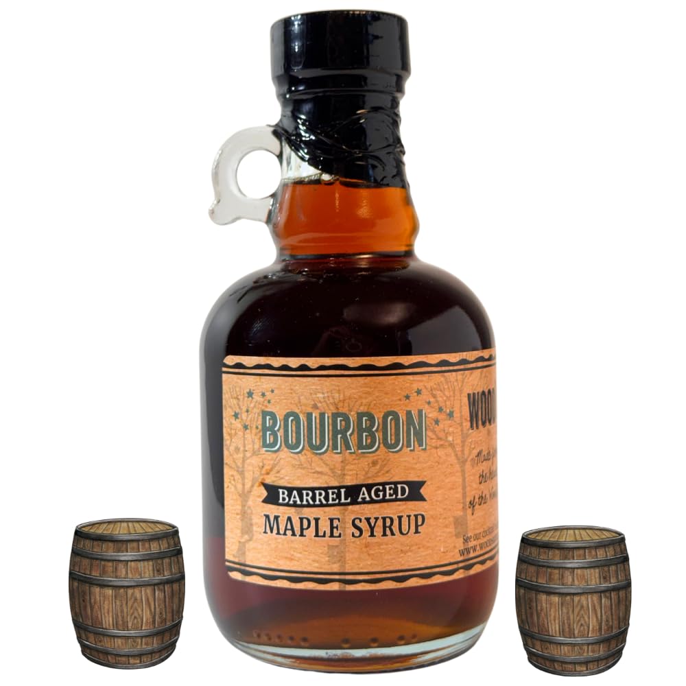 WOOD'S Vermont Bourbon Barrel Aged Maple Syrup – Premium Maple Syrup with Rich Flavor & Subtle Bourbon Notes – Ideal for Pancakes, Desserts, and