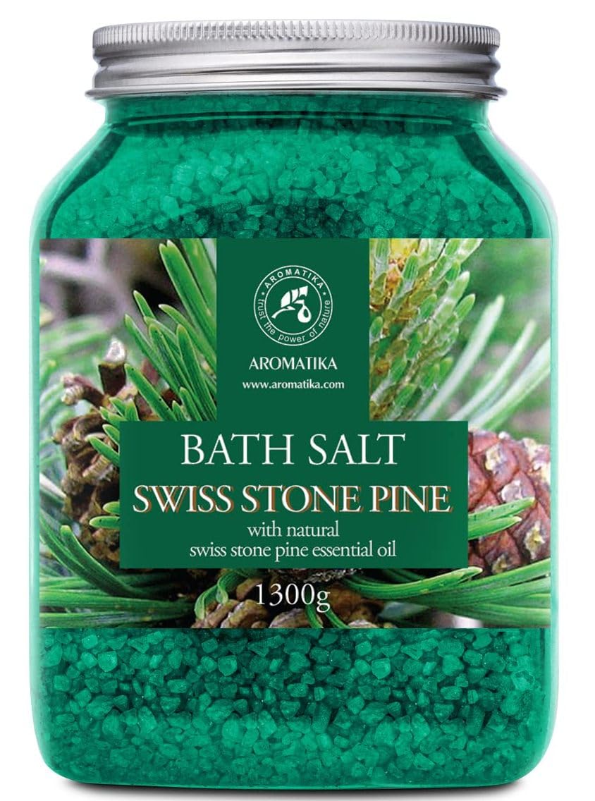 Sale da Bagno al Pino Cembro 1300 g - Sale Marino con Olio Essenziale di Pino Svizzero Naturale - Cura del Corpo - Aromaterapia - Bellezza