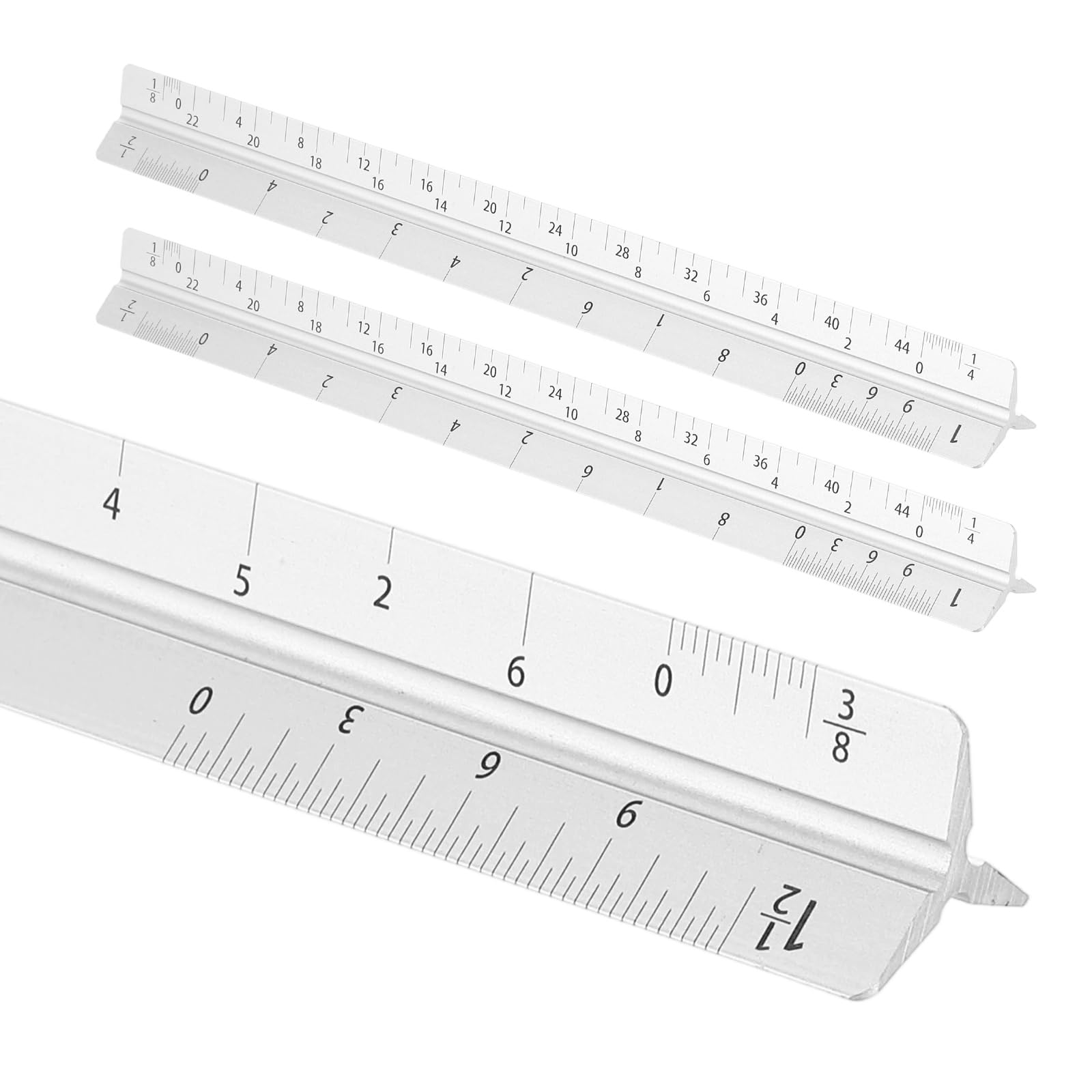 sourcing map 2 Pcs Architectural Scale Ruler, 7 Inch Standard Aluminum Alloy Architect Triangular Small Scale Laser-Etched Blueprint Drafting Ruler for Architects Engineers, Silver