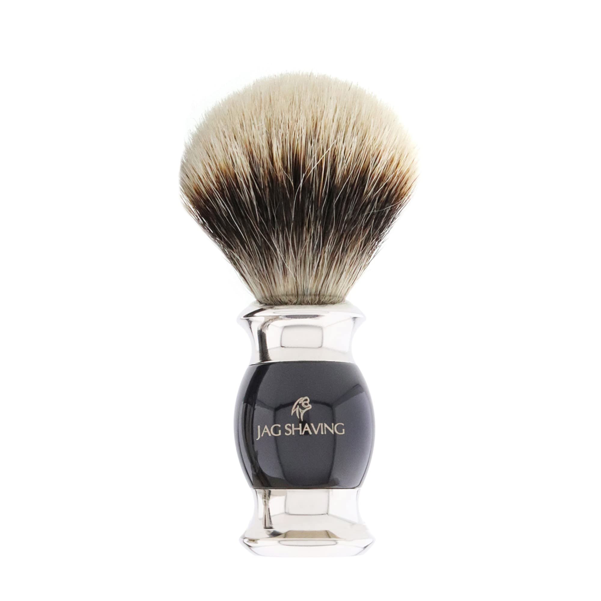 Jag Shaving Rasierset - 4-teiliges Rasierset - JAG's LEE Range - Silberspitz Dachshaar Rasierpinsel - 3 Kante Rasierklingen Rasierhobel - Rasierschale - Rasierständer - Schwarz Geschenkset
