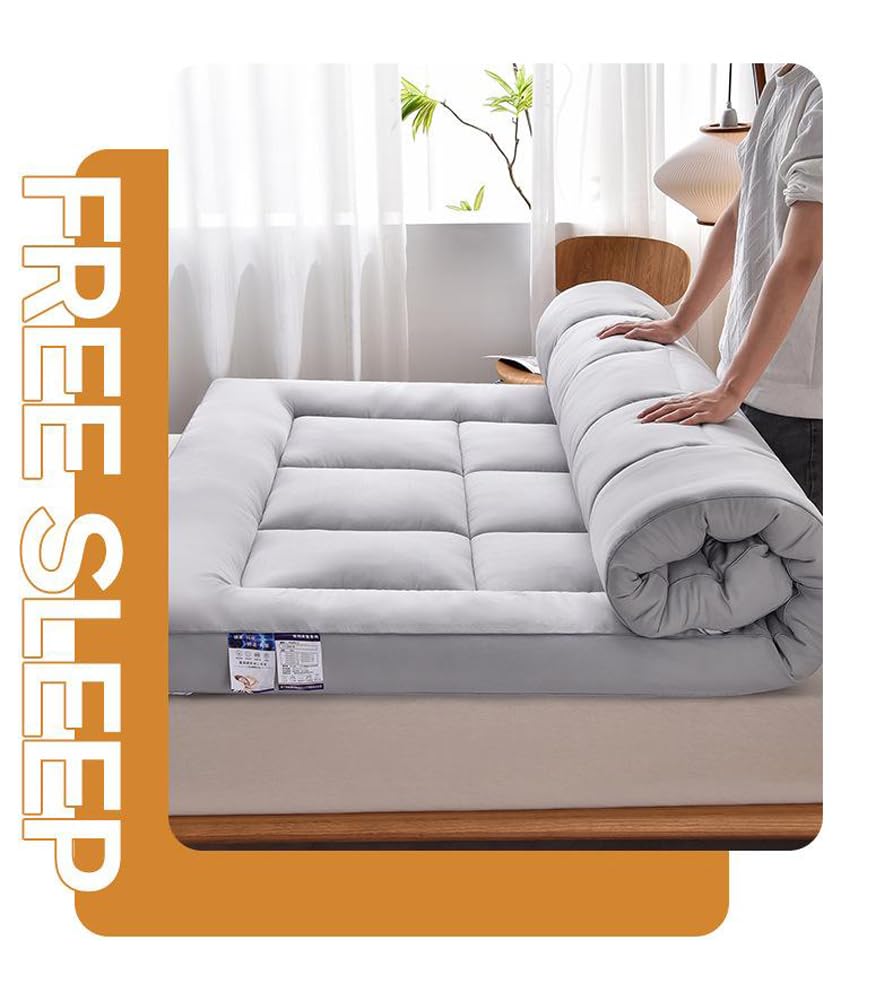 Cubrecolchón individual / individual / Queen / King Size / 8 cm de grosor para el dolor de espalda, colchón japonés súper suave para futón japonés cama de invitados (blanco, 200 x 220 cm)