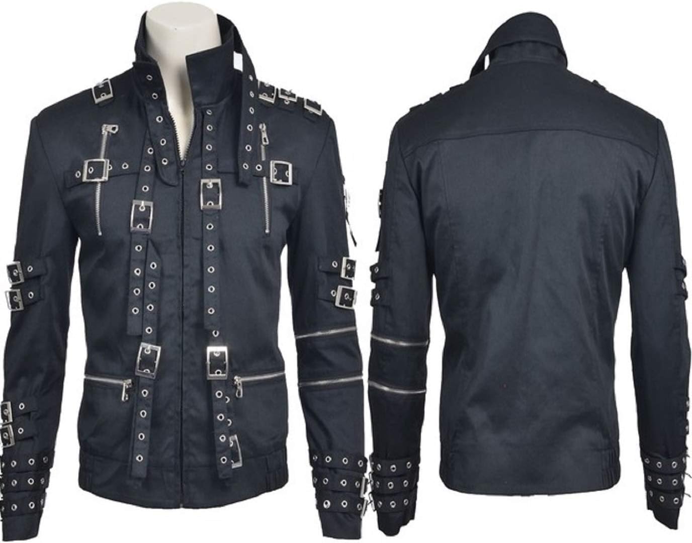 Gothic Mj Bad Cosplay Costume Jacket Coat with Buckles and Eyelets