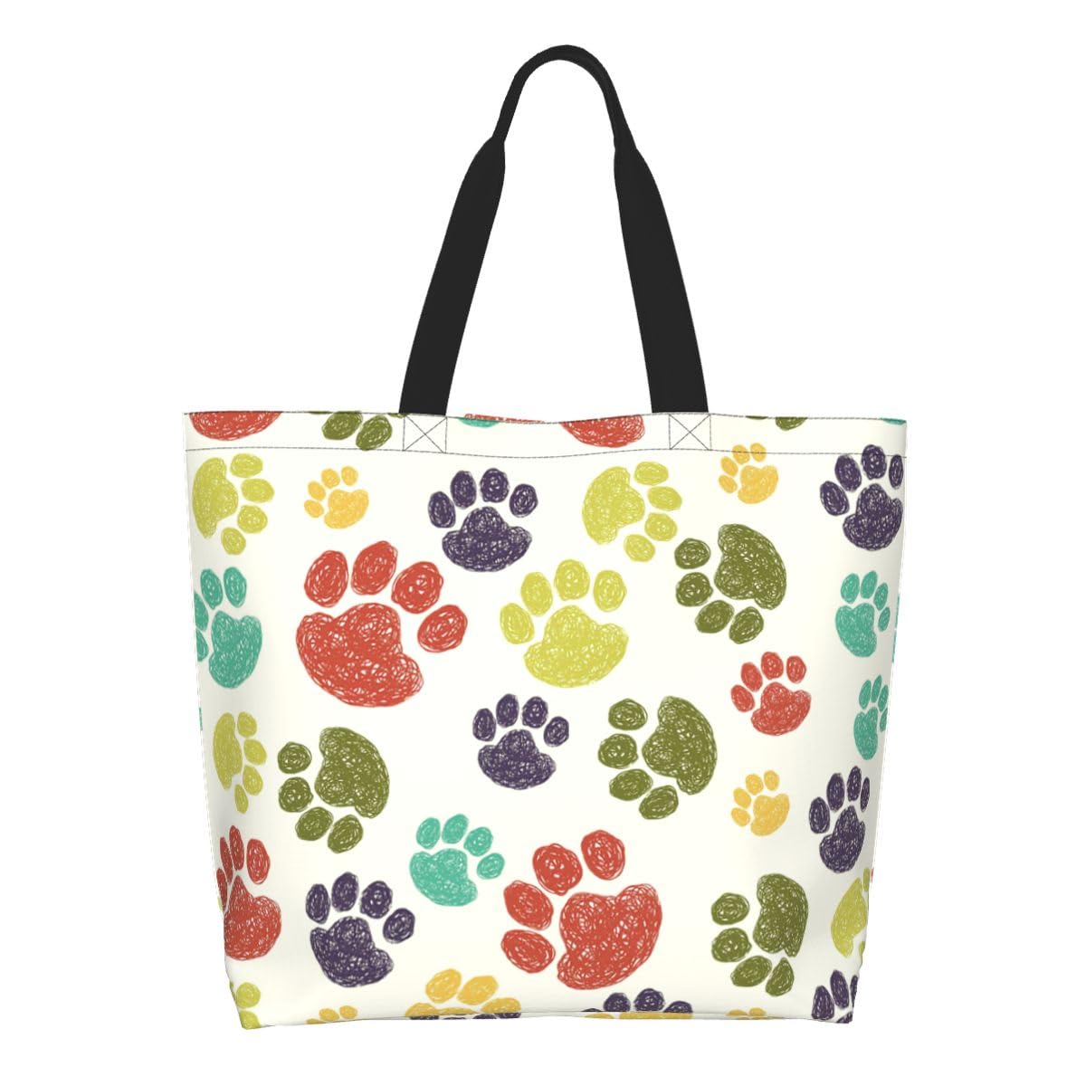 Colorful Paw Print Tote Bag for Women, Cute Dog Cat Paws Print Purse Gifts for Cat Dog Lovers, Shoulder Reusable Shopping Handbags Casual Travel