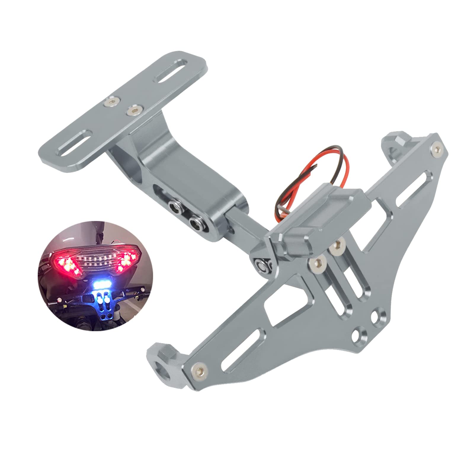 Worldmotop Motorcycle License Plate Bracket Fender Eliminator Kit Universal Replacement for Yamaha Kawasaki Honda Ducati Suzuki BMW Adjustable Light Tail Tidy Holder Mount(titanium)