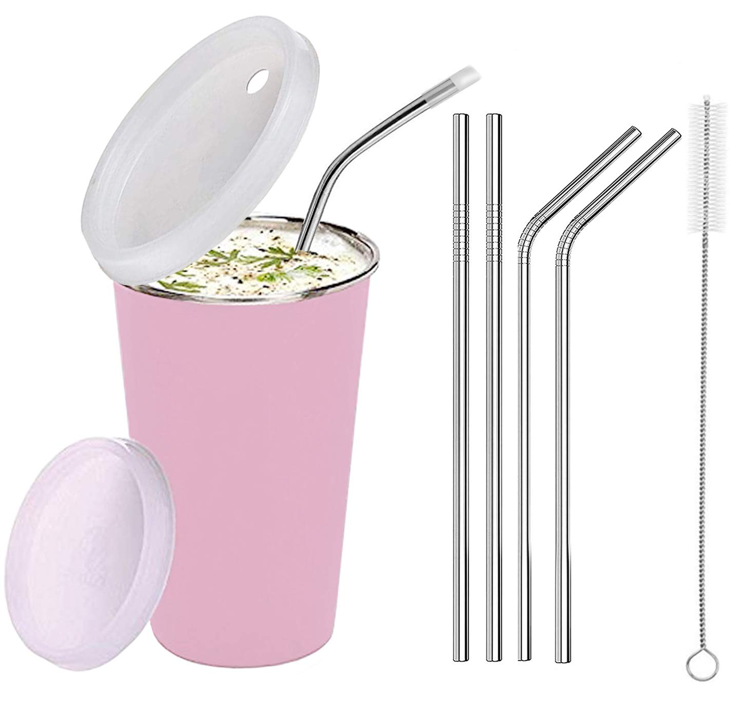 PARABRAHMA Stainless Steel Baby Sippy Cup Sipper Glass with airtight Lid and Straw with 4 Extra Straw and 1 Cleaning Brush (300 ml, 1-4 Years) (Pink)-picture-23
