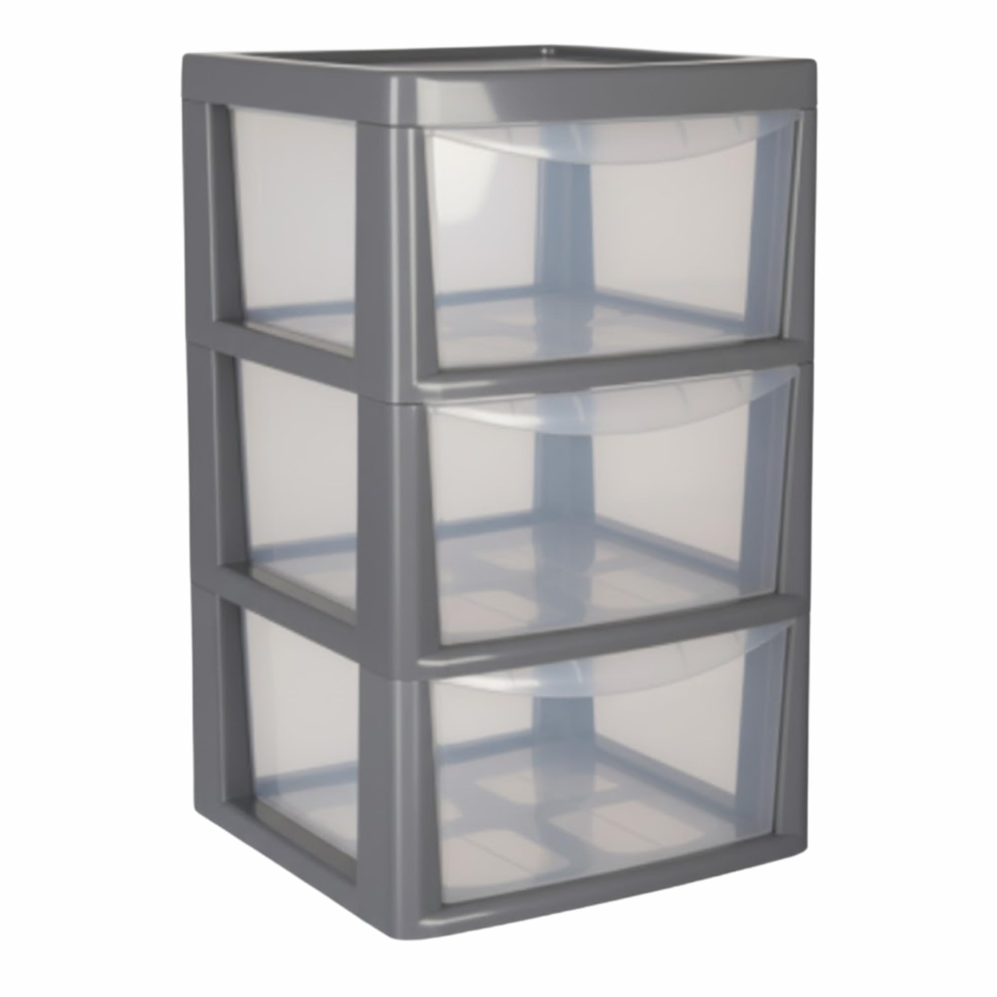 SIDSONS - Large Plastic Storage Drawer Unit Tower Organizer Cabinet for Clothes Stationery Art Craft Bedroom Office Bathroom School Holiday Decorations Organizer Chest - (Silver/Clear, 3 Tier)