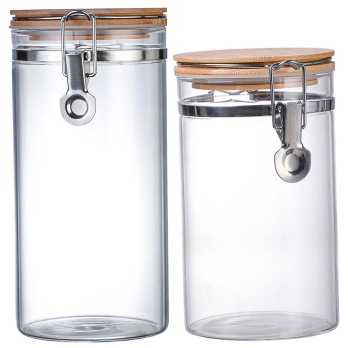 GLEAVI Tarros de Cocina Herméticos 1280ml y 1140ml de Vidrio y Acero Inoxidable Tapa Sellada, Contenedores para Alimentos Secos para Despensa y Organización de Cocina, Set de 2 Piezas