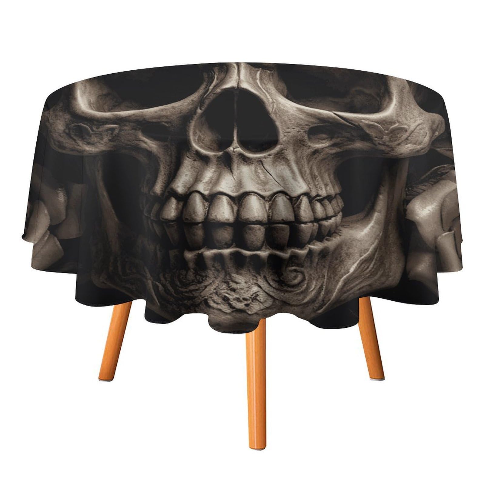 SMAZDFXX Leather Rose Skull Tablecloth 50x50in Round Table Cloth Durable Polyester, Washable Stain Resistant Table Cover for Indoor Outdoor (Picnic, Dining, Party)