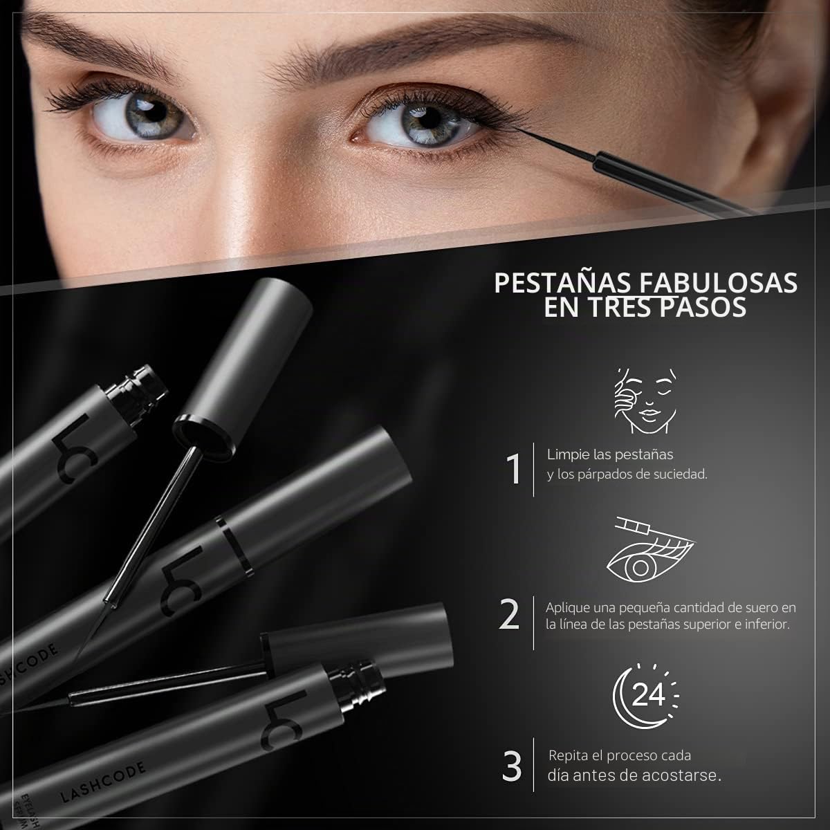 Suero de pestañas Lashcode Eyelash Serum 5 ml - Suero de crecimiento para pestañas, cuidado hidratante y engrosamiento