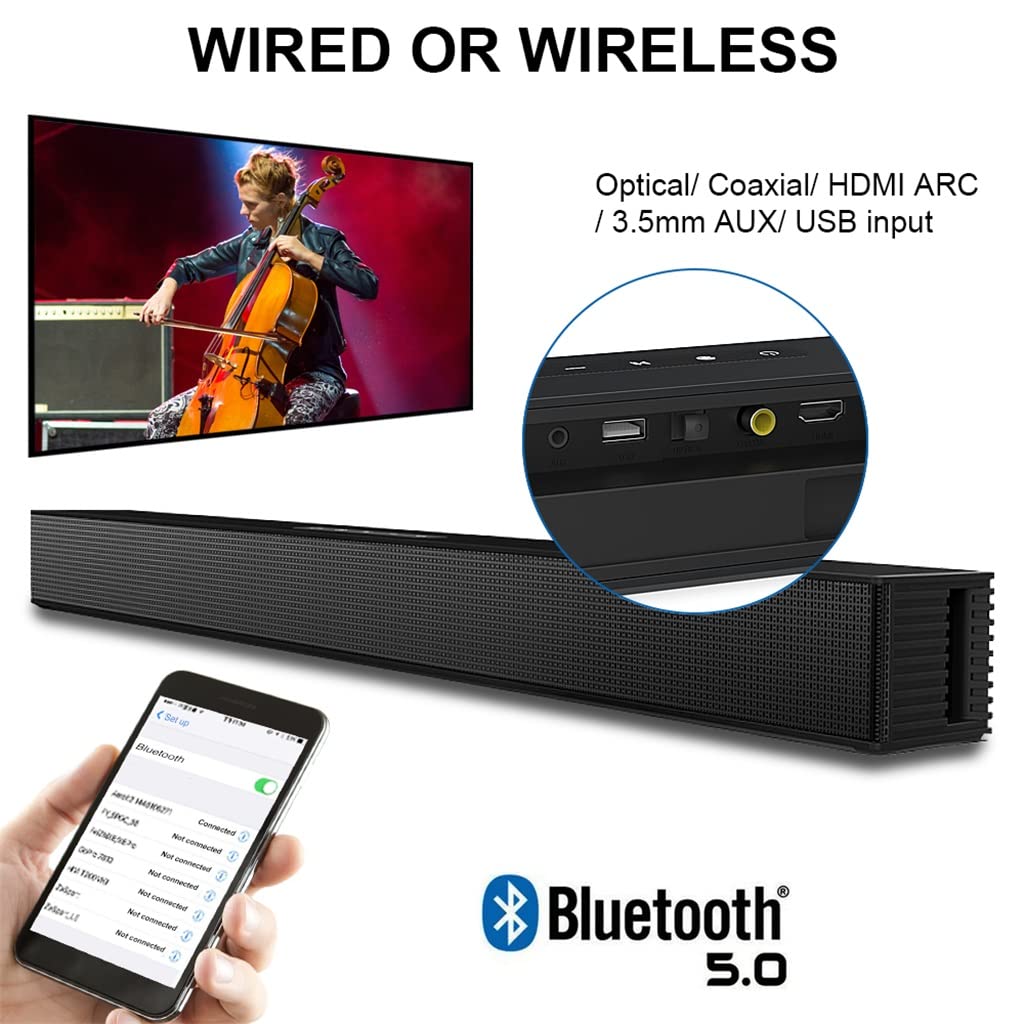 DLOETT Barra de Sonido Altavoz para TV Altavoz Bluetooth inalámbrico y con Cable Sistema de Sonido Envolvente para Cine en casa Barra de Sonido con subwoofer Incorporado