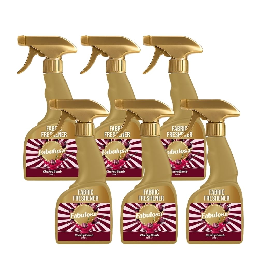 Fabulosa Multi Purpose Room and Fabric Freshener, Antibacterial Disinfectant and Sanitising Cleaning Spray, 500ml, 6 Pack, Cherry Bomb