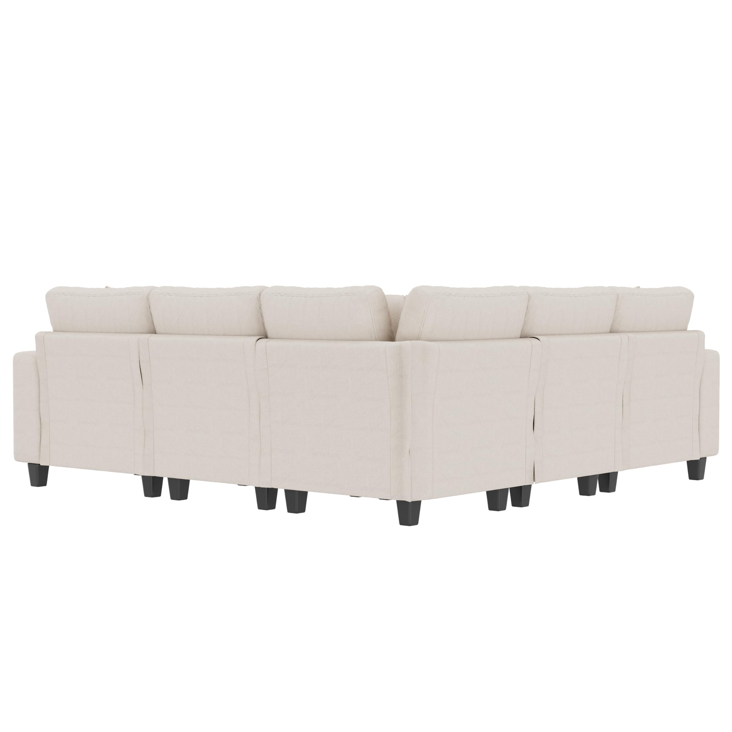 Sapgaks Sofá modular moderno de 6 plazas, con USB y portavasos, sofá de esquina modular muy grande en forma de U/L, con reposapiés extraíble y apoyabrazos con estantería, tela de chenilla, beige