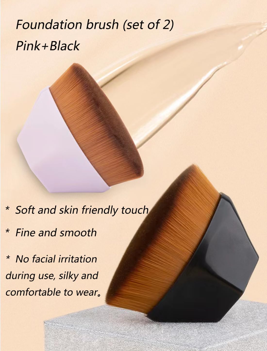 Makeup Brush 2PC, Flawless Foundation Make-Up Brush, Flat Top High-Density Makeup Brush, Multi-Purpose Mixed Brush For Concealer, Cream, Face Cream, Powder, Etc