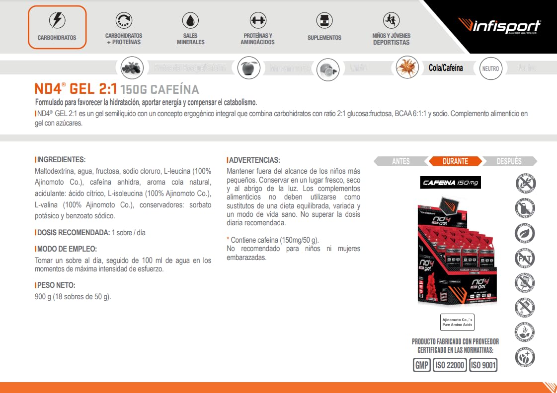 Infisport Nd4 2:1 Gel - 18ud Cola Caffeine