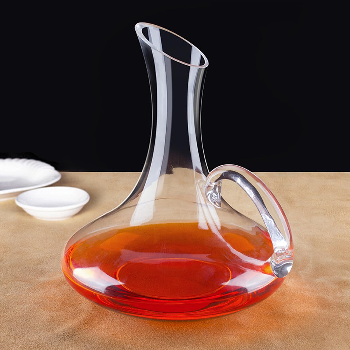 Decantador de Vino Tinto de Vidrio sin Plomo con Asa Boca Inclinada 1 Unidad Dispensador para Hogar y Fiestas Recipiente Transparente para Vino y Bebidas