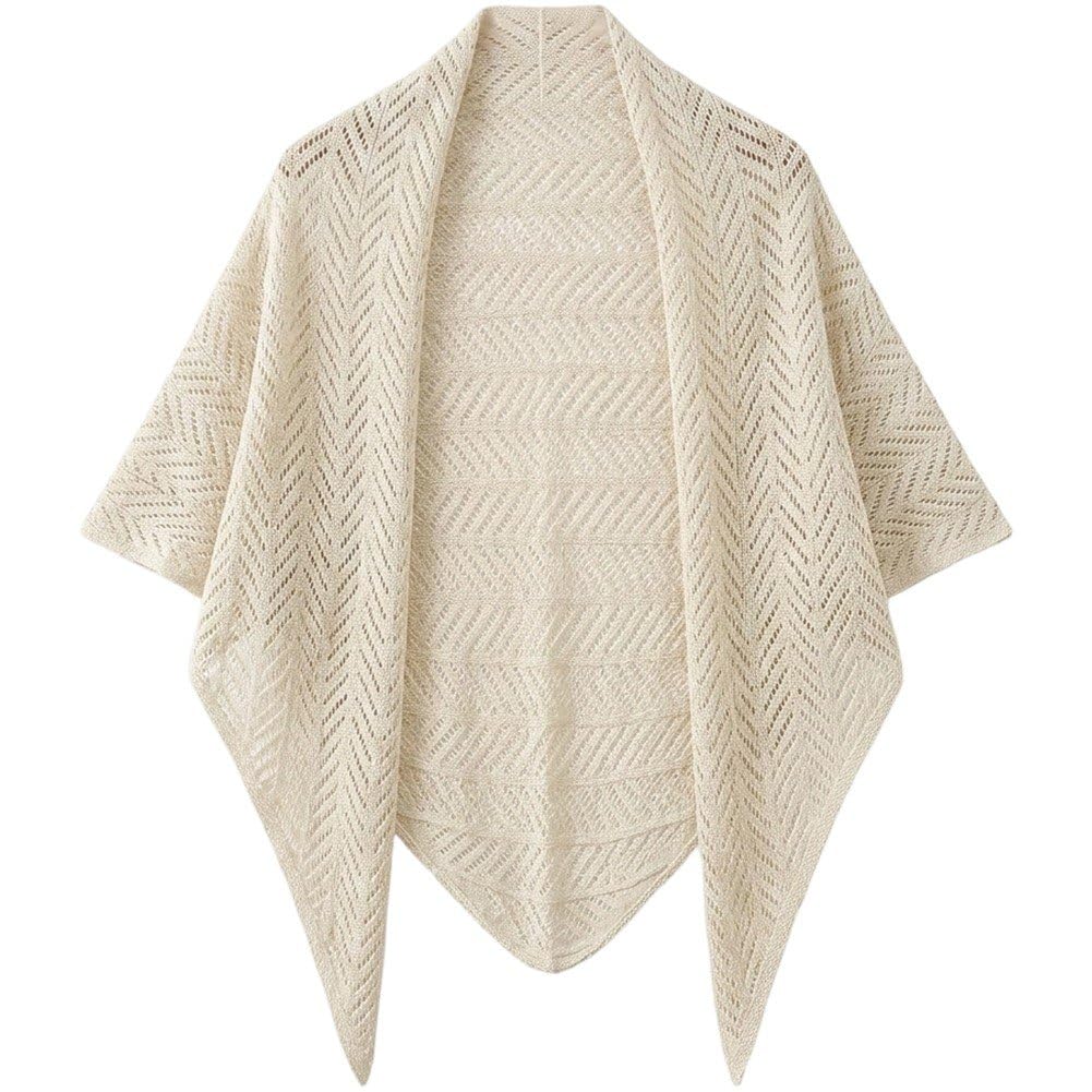 Fituenly Hollow Out Knitted Triangle Scarf, Women's Solid Color Breathable Headscarf, Summer Shawl Cardigan Cape for Sun Protection Daily Wear
