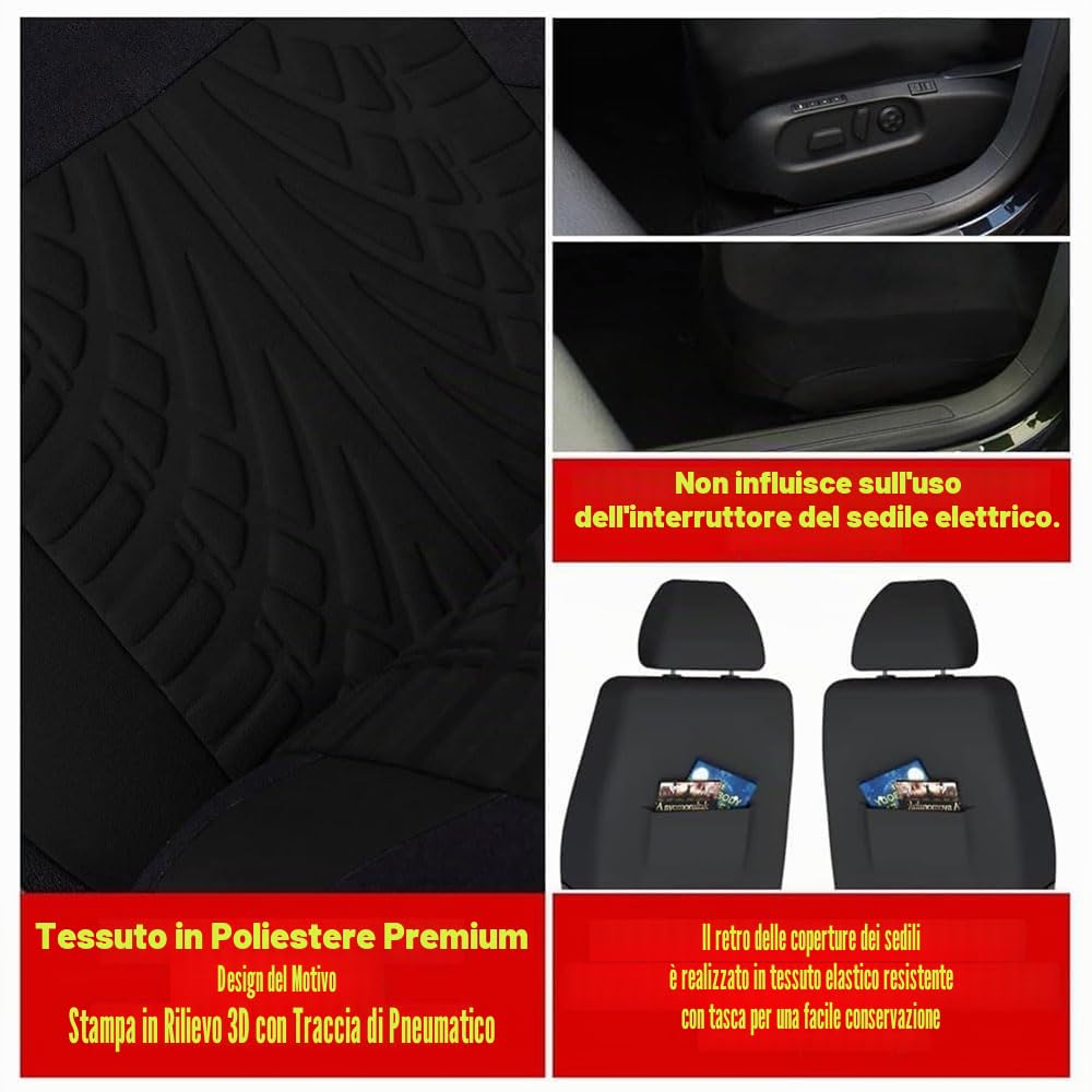 Auto Set Completo di Coprisedili per Fiat Panda Hybrid City Cross, Traspirante 5 Posti Auto Copri Sedili Antiscivolo Confortevole Protezione Accessori,A/Black