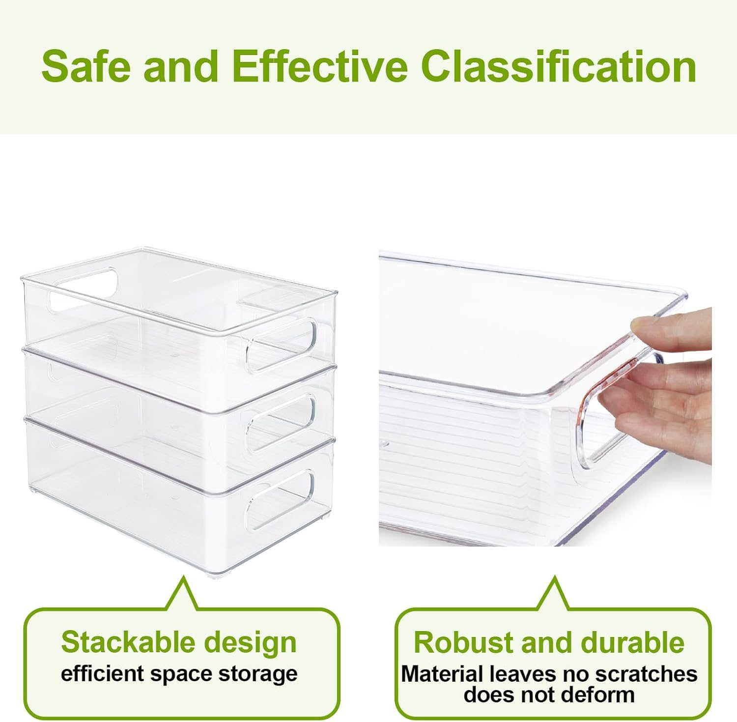 Organisateur Frigo, Rangement Frigo Transparent, Boîte de Rangement Empilable avec Couvercles pour Organiser Votre Maison Cuisine, Congélateur (Pack de 6, M(26x15x7.5CM))