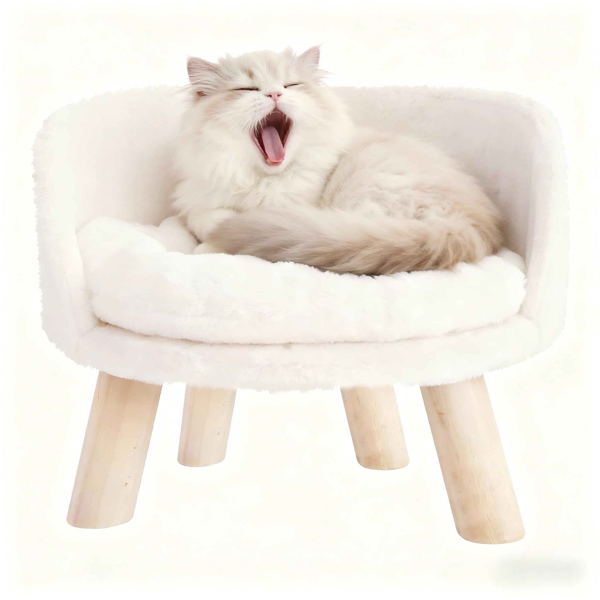 BingoPaw Elevated Pet Bed,Nordic Cat Stool with Cozy Pad Waterproof,Doggie Chair with Sturdy Wood Legs for Small Dog Kitten