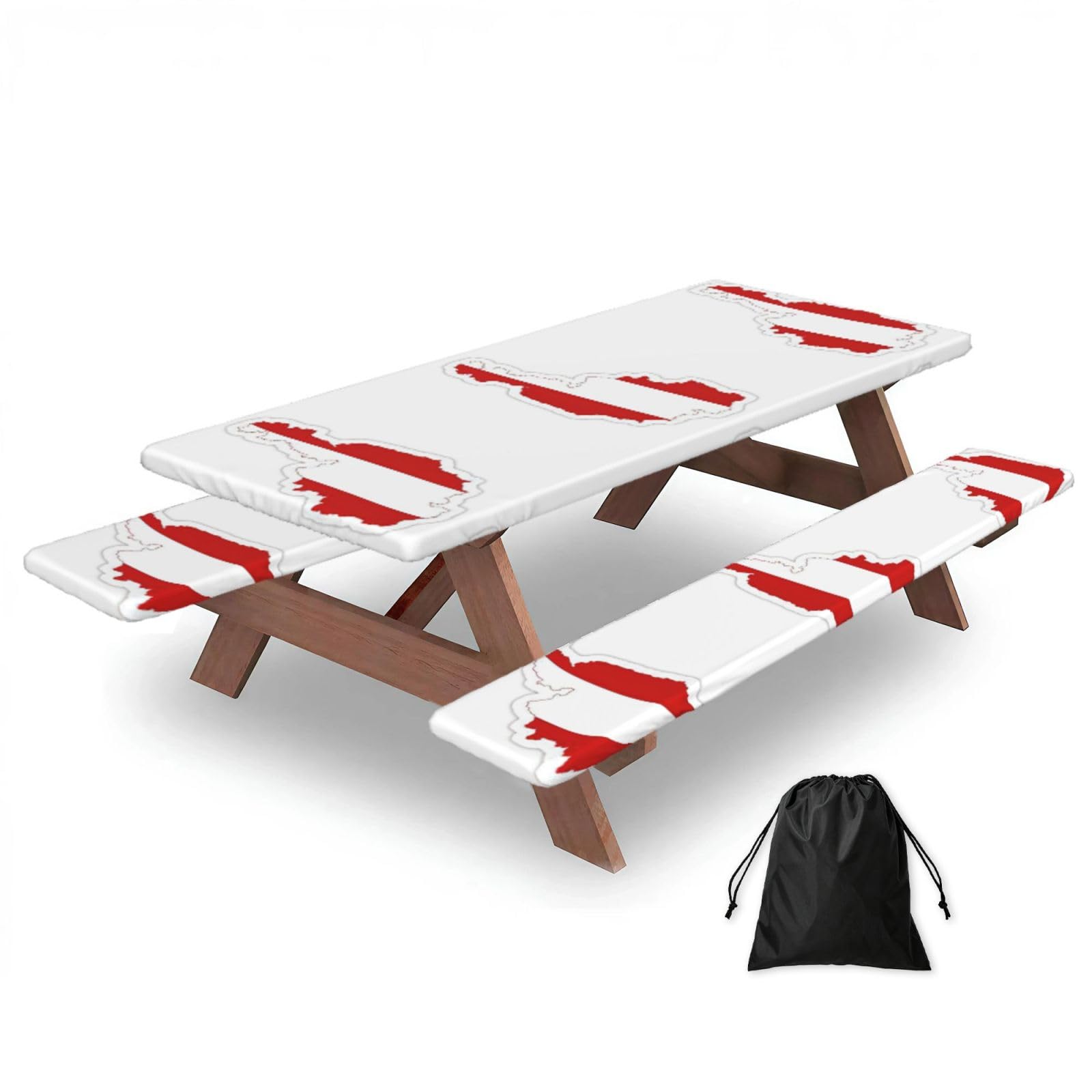 Mantel de mesa con bandera austriaca y fundas de banco para equipamiento de camping y viaje