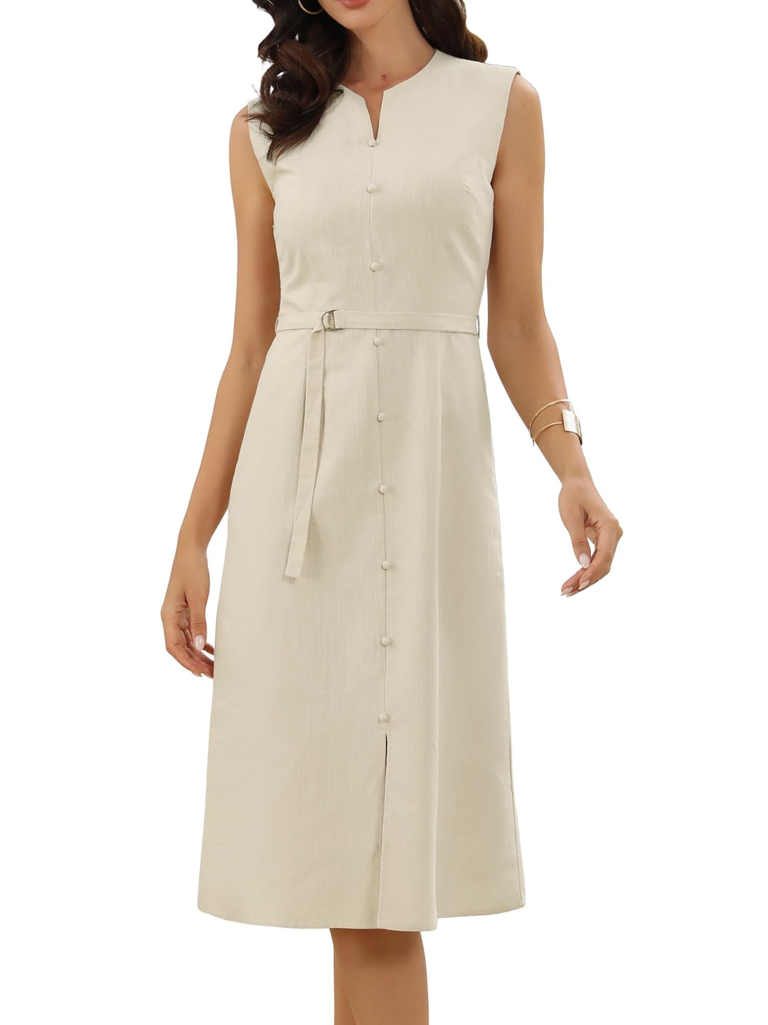 Allegra K Robes en Lin Femmes sans Manches Col Rond