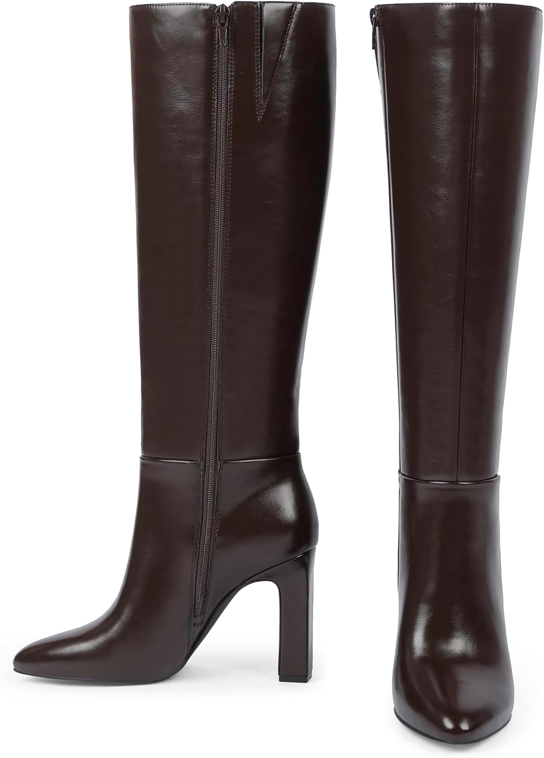 VIUGJNEX Women Knee High Boots Almond Toe Chunky Block High Heel Side Zipper Long Boots for Women - Image 5