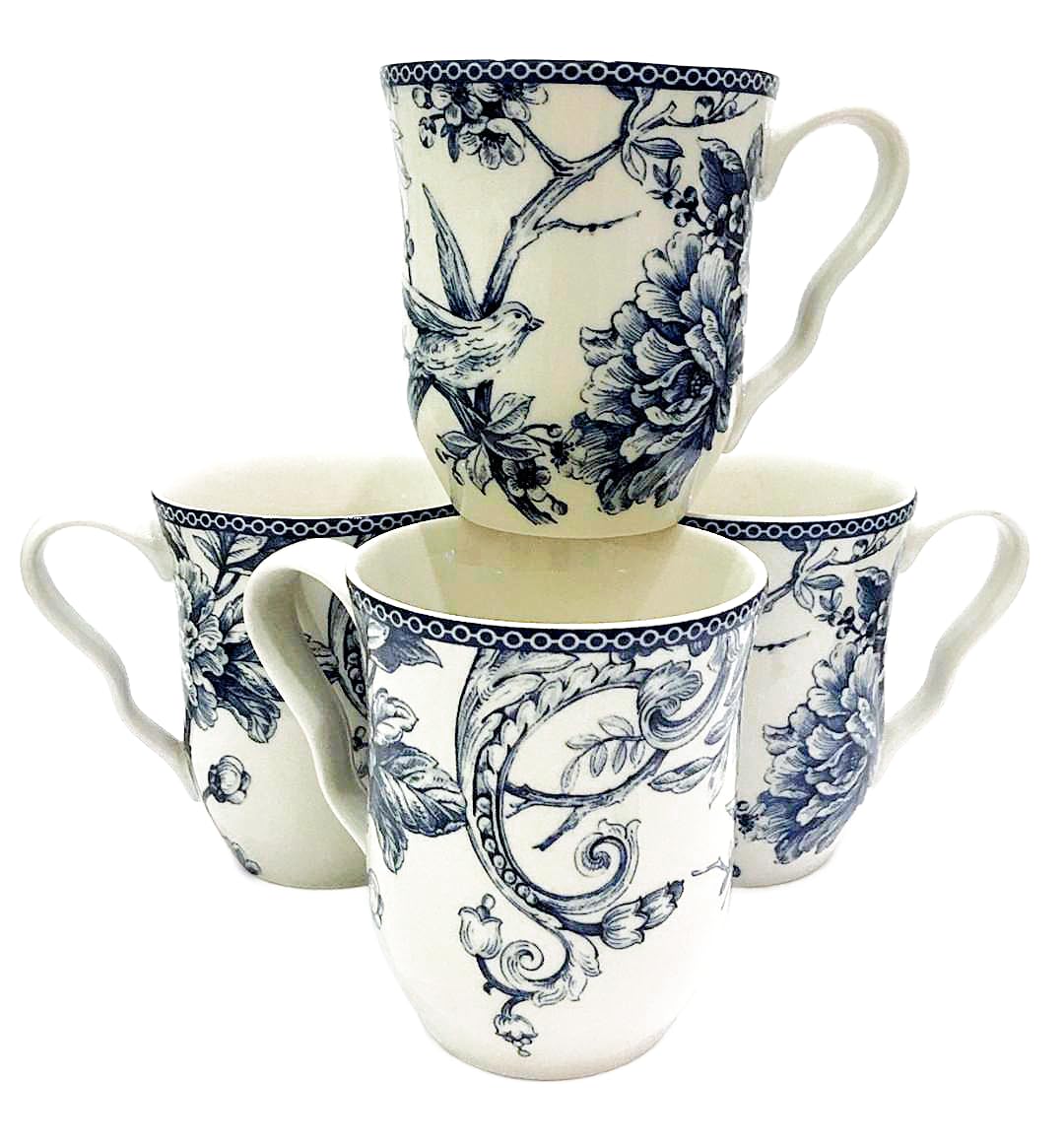 Amazon.com: 222 Fifth Adelaide Blue French Toile Mugs for Coffee