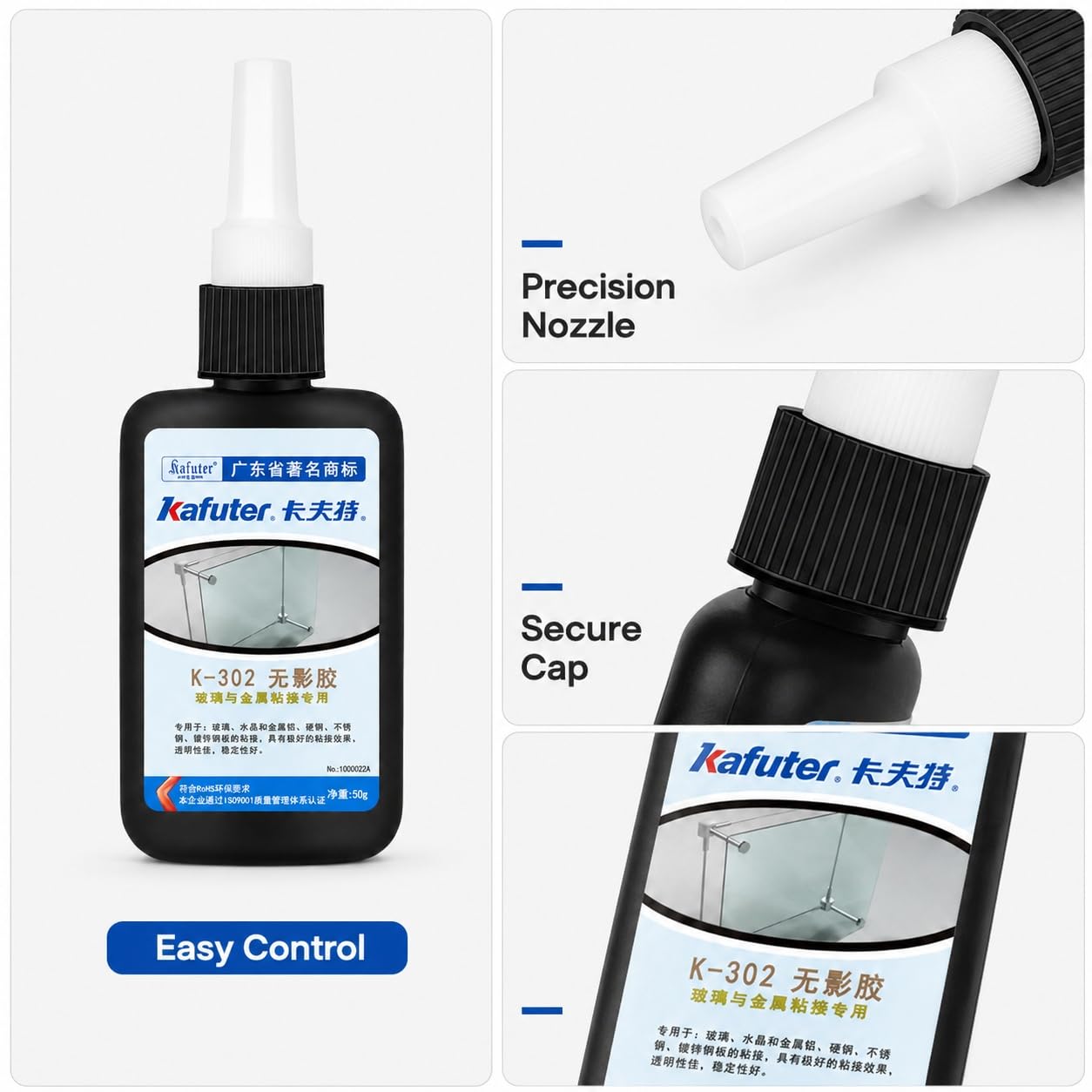VIDOO Kafuter K-302 Fijador Estructural Materiales Cruzados, Adhesivo Ultravioleta 50 g y 250 g para Chapa Metálica y Vidrio, Polímero Fijación Aleación Alta Estabilidad, 250g