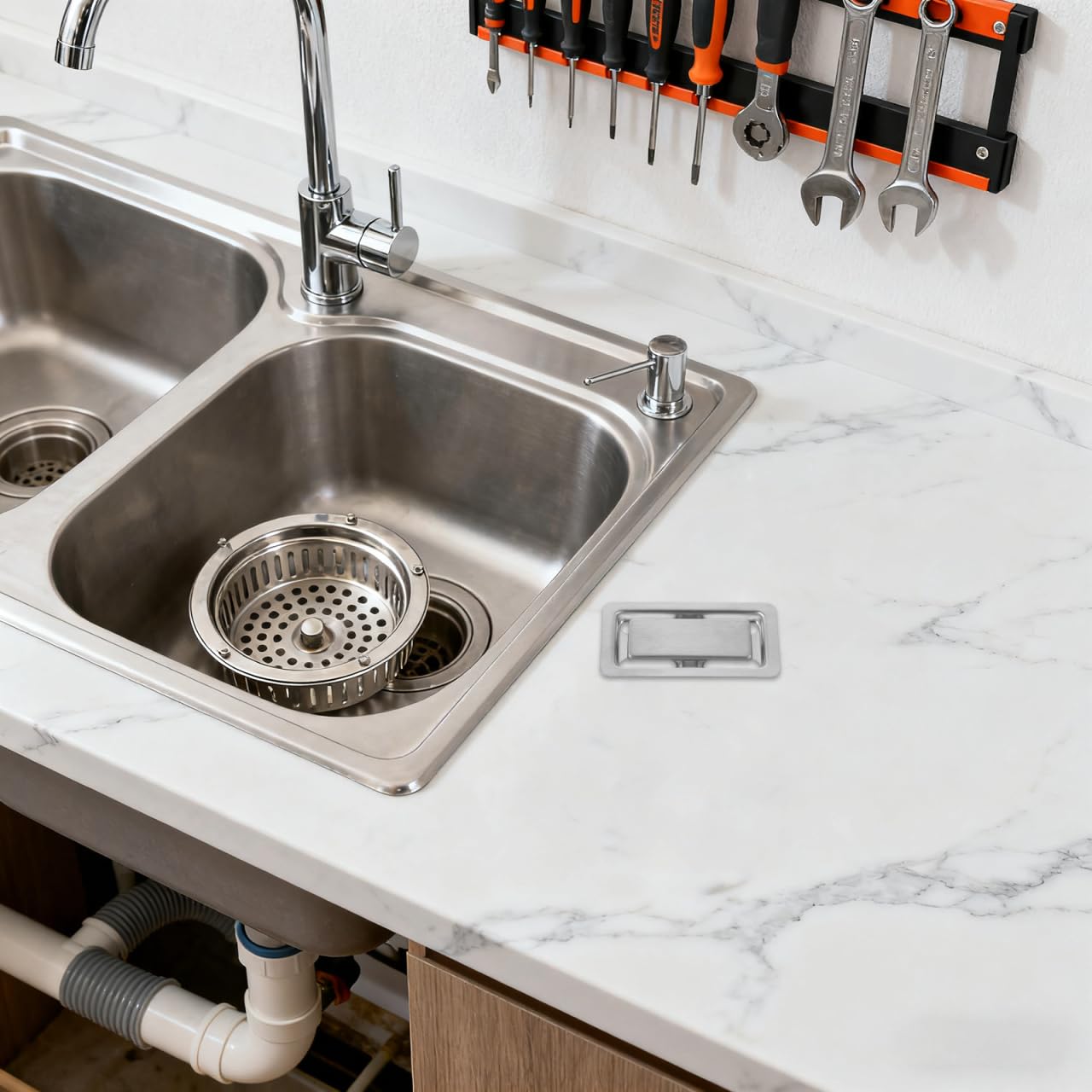 Operitacx Coperchio di Troppo Pieno per Lavabo Bagno in Acciaio Inossidabile Argento, Copri Lavello Rettangolare Elegante Protezione Contro Fuoriuscita Acqua per Installazione Fai-da-te