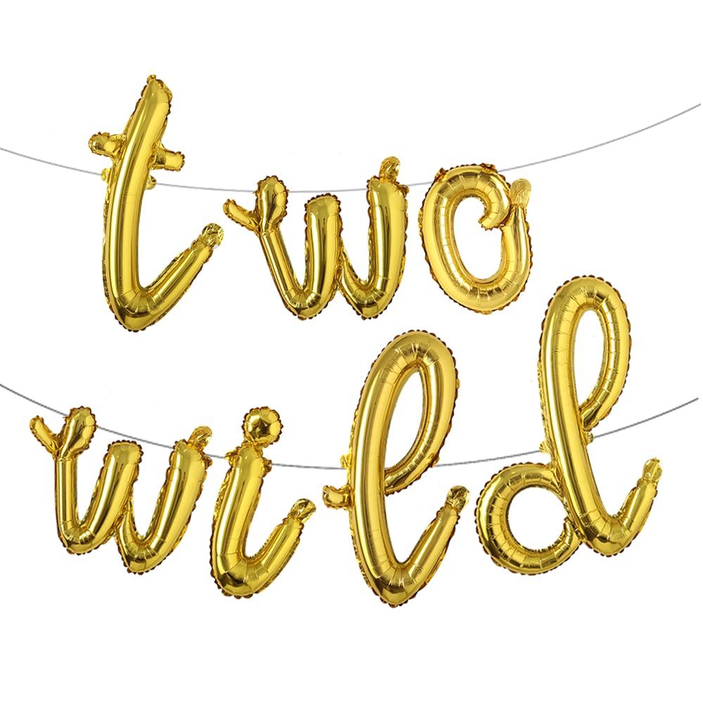 16 inch Multicolor Two Wild Balloons Banner for Boys Girls 2nd Birthday Jungle Safari Theme baby shower Party Supplies Decorations (L TWO WILD Gold)