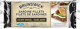 Brunswick Sardine Fillets Seafood Snacks Golden Smoked 92g, 18 Count - Canned Sardines – High In Protein - Contains Omega-3 – Excellent Source Of Vitamin D – Ready To Eat – Naturally Smoked
