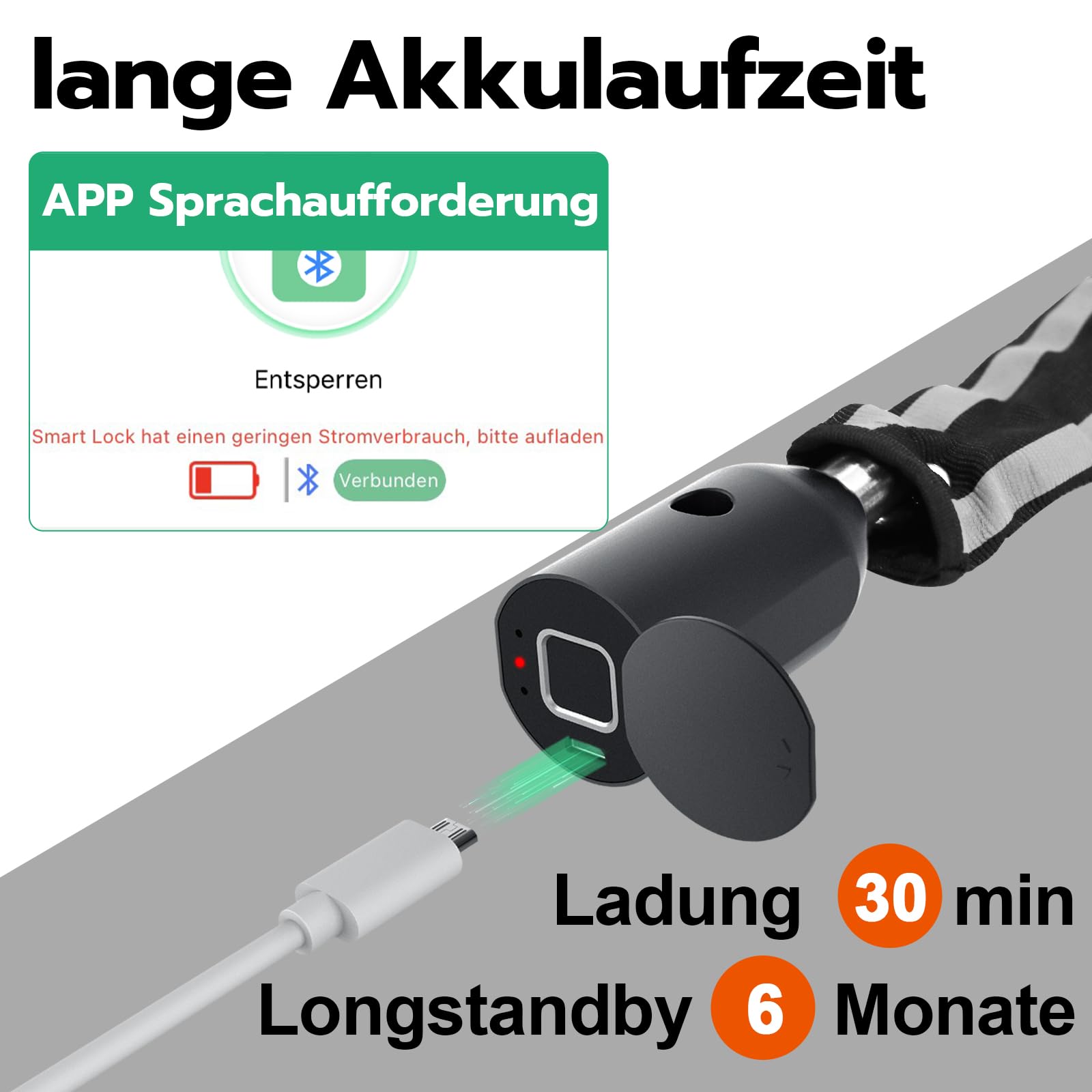 Eseesmart Serratura a catena per bicicletta, con impronte digitali, con app per telefono, lunghezza 100 cm, impermeabile, senza chiave