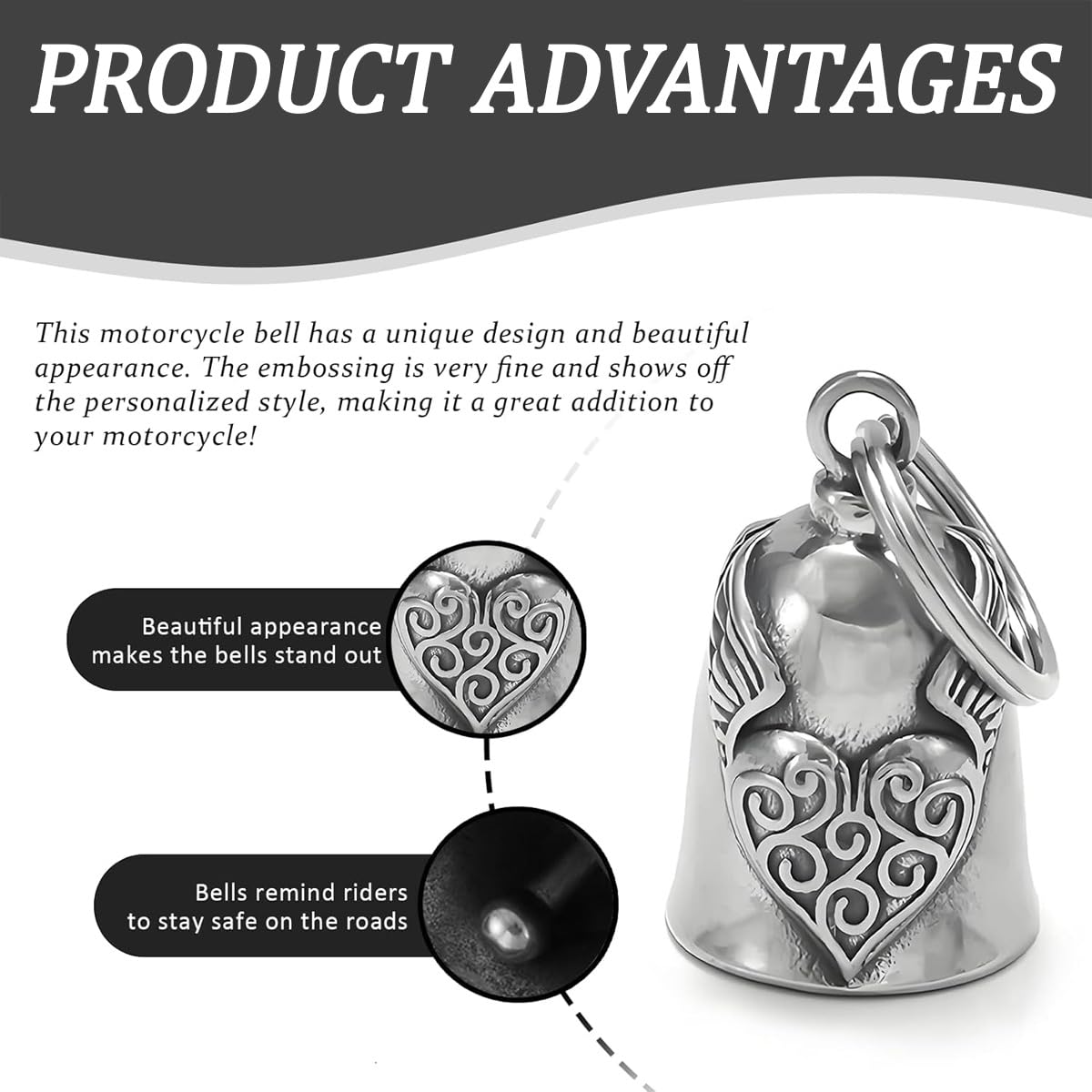 Ruvan Guardian Bell, Clochette Moto Porte Bonheur, Guardian Ride Bell, Guardian Bell Moto Vélo, Acier Inoxydable Moto En Forme D'ange Gardien À Suspendre