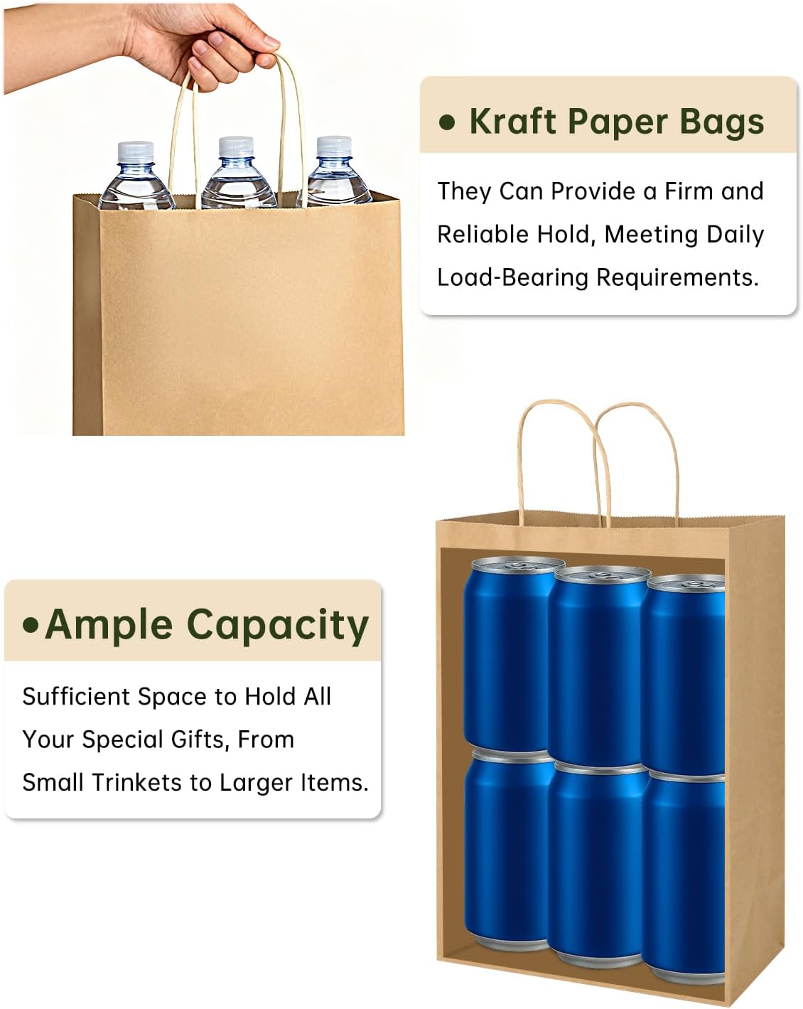 Amazingcraft Gift Bags 8x4.25x10.5 100Pcs Brown Paper Bags with Handles Bulk for Wedding, Party Favor, Grocery, Shopping, Retail, Merchandise Medium Kraft Paper Sacks - Image 4