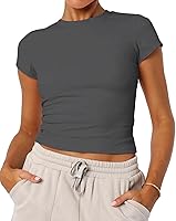 Vista 16 de Camisetas básicas de manga corta con cuello redondo para mujer de verano Y2K, lindas para salir, camisetas estilo bebé