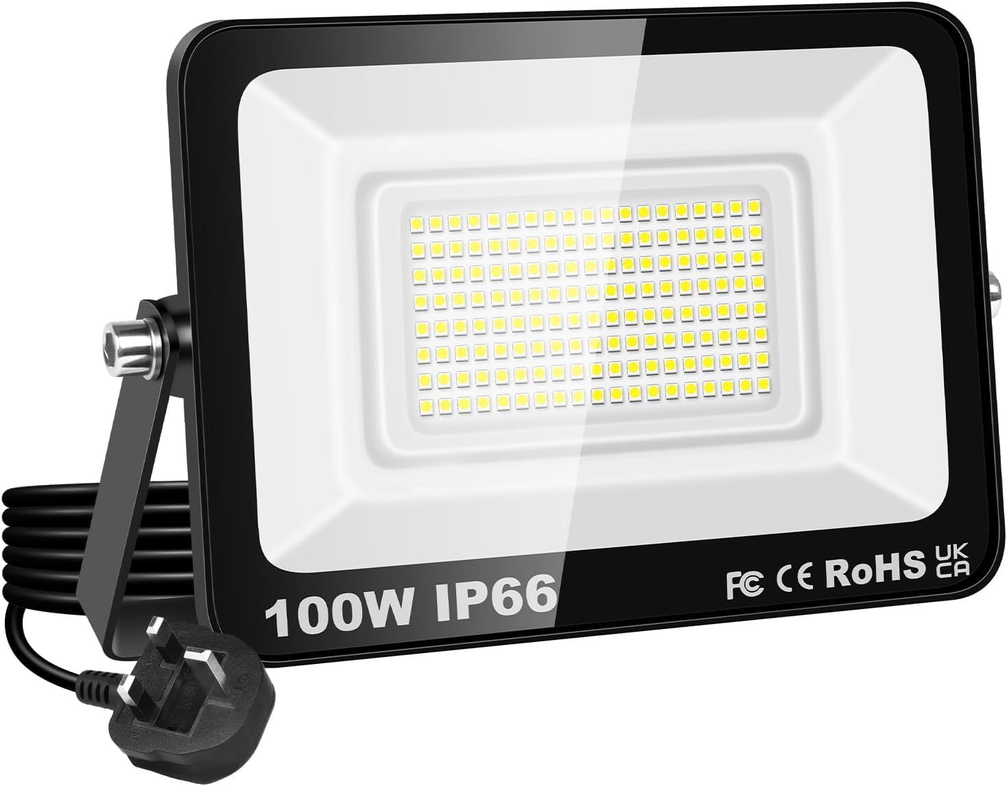 YOJANA 100W LED Outdoor Flood Lights,10000LM Spotlights with Plug Exterior Security Lights,6000K Cool White Light for Yard Garage Garden Waterproof Workshop Job Site Work Lamp [Energy Class E]