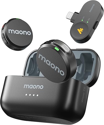 Miniatura 10 de MAONO Micrófono Lavalier inalámbrico para iPhone/Android/cámara/PC, mini micrófono de solapa con 48 khz 24 bits, filtro de voz, cancelación de