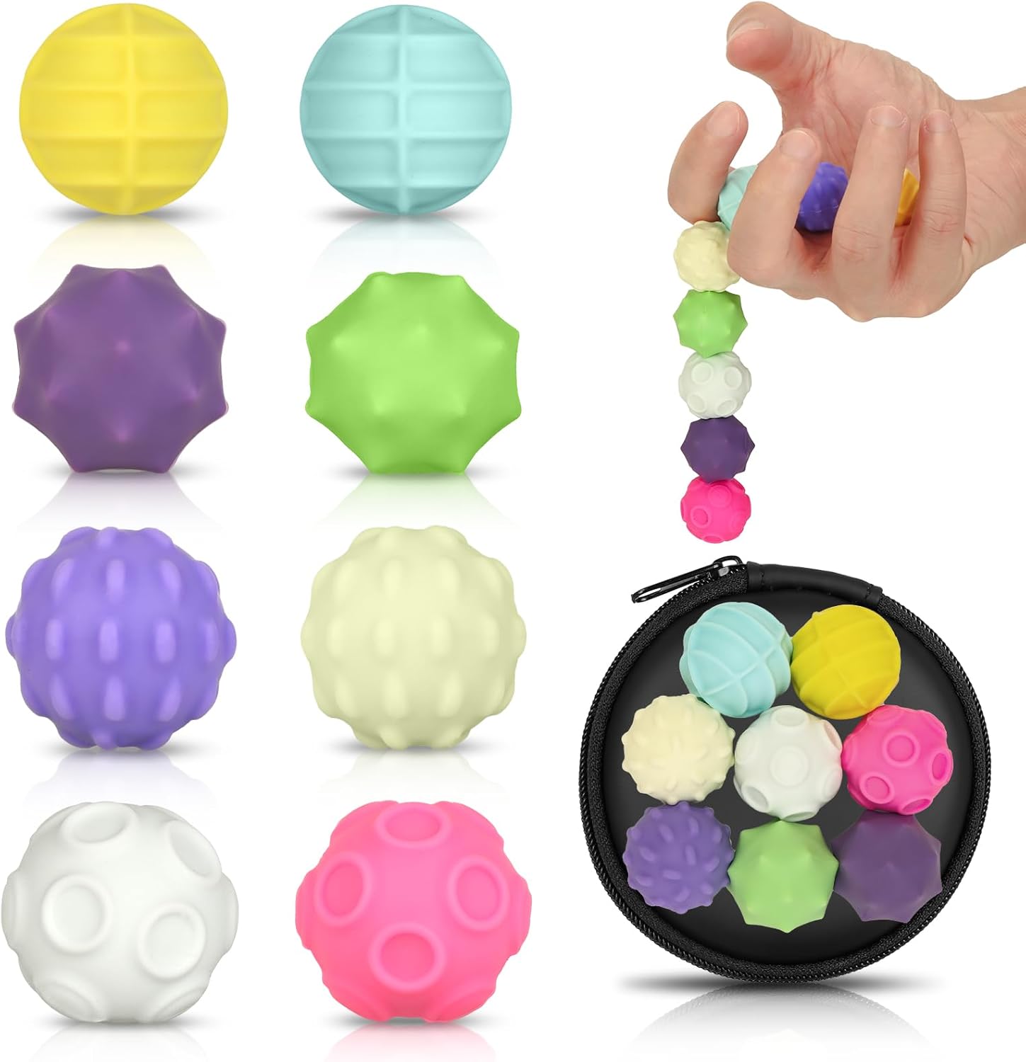 Rainbow Texture Sensory Fidget Toy, 8Pcs Multi-Color Educational Science Kit for Anxiety Relief, 24mm DIY Mutual Attraction Desk Balls for Kids Adults, Stocking Stuffers Gift for Party Favors Gift