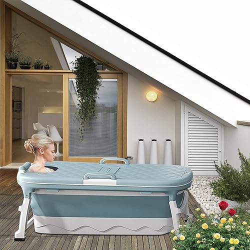 Miniatura 1 de Bounabay Bañeras independientes extra grandes de 54 pulgadas, bañera plegable portátil para la familia al aire libre, bañera para un mantenimiento