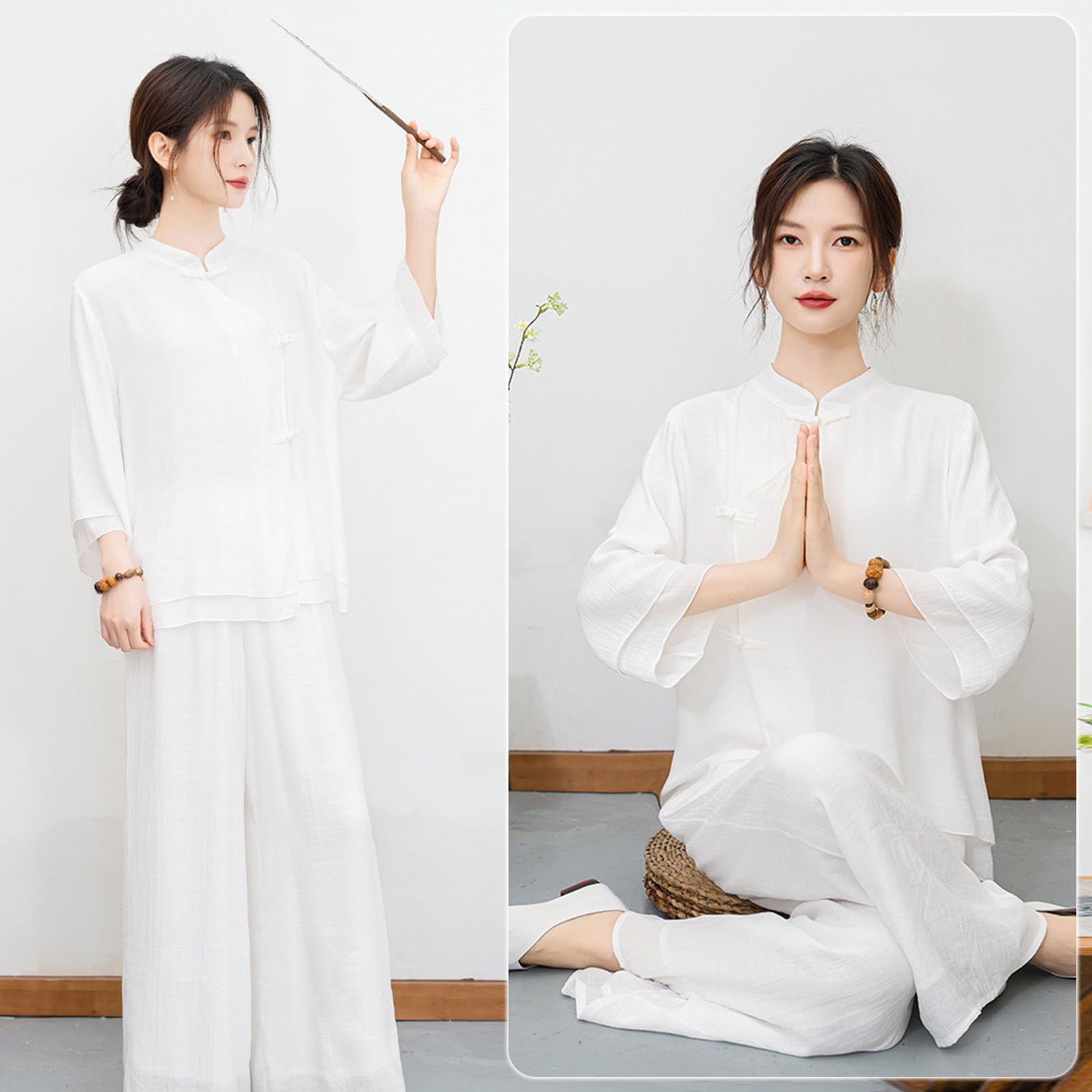 CHUIKUAJ Tai Chi Anzug Damen - Baumwolle und Leinen Meditation Yoga Kleidung Trainingskleidung Kung Fu Kleidung Wushu Anzug Qi Gong Kleidung Kampfsport