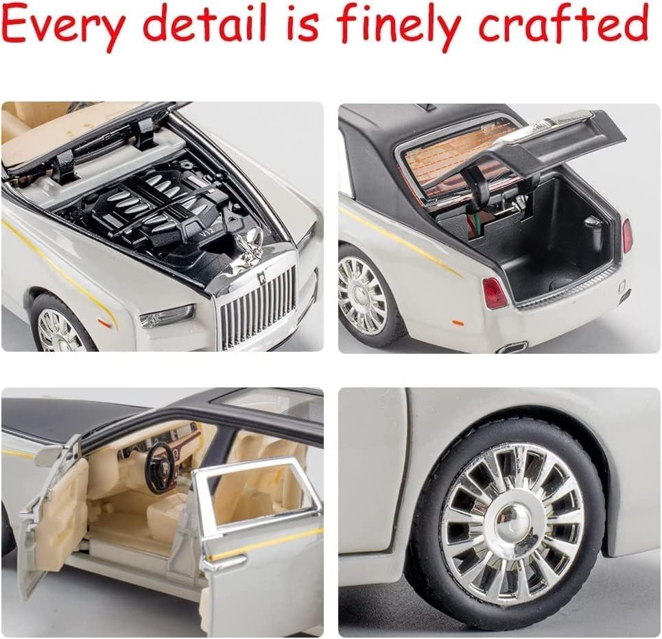 Image of 1:32 Scale Rolls Royce Phantom Toy Car | Metal Pullback Diecast Car for Kids with Openable Doors, Sound, Light Effects Toy for Car Enthusiasts (Color As Per Available)