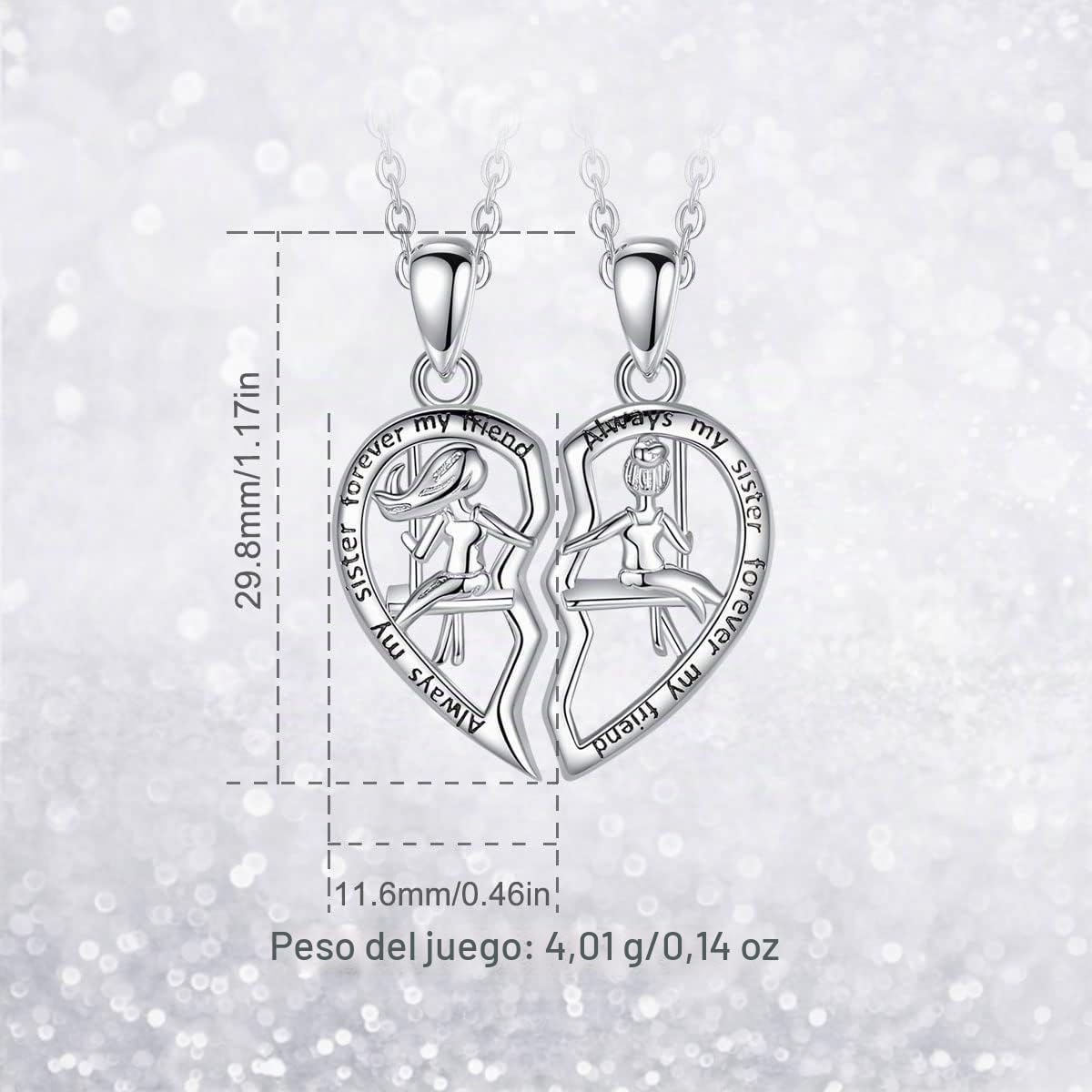 AEONSLOVE Collar Hermanas Plata de Ley 925 Colgantes Mejor Amiga para 2 Regalos Cumpleaños Aniversario para Amigas Hermanas, Cadena de 45,7 CM