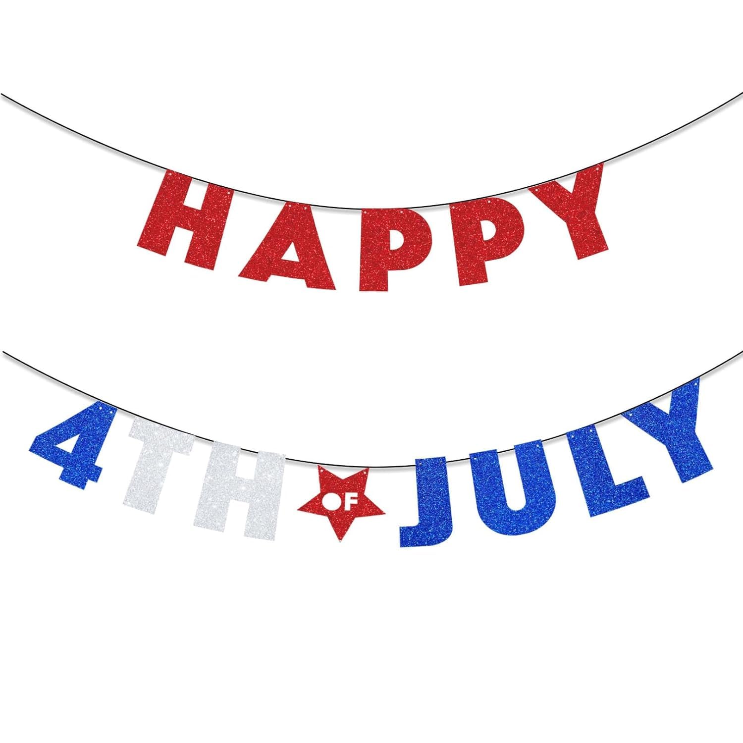 iwiio 4th of July Decorations - Happy 4th July Party Banner, Red & Blue With Silver Glitter Fourth of July Banner, American Independence Day Party Banner for Patriotic Events Birthday Party