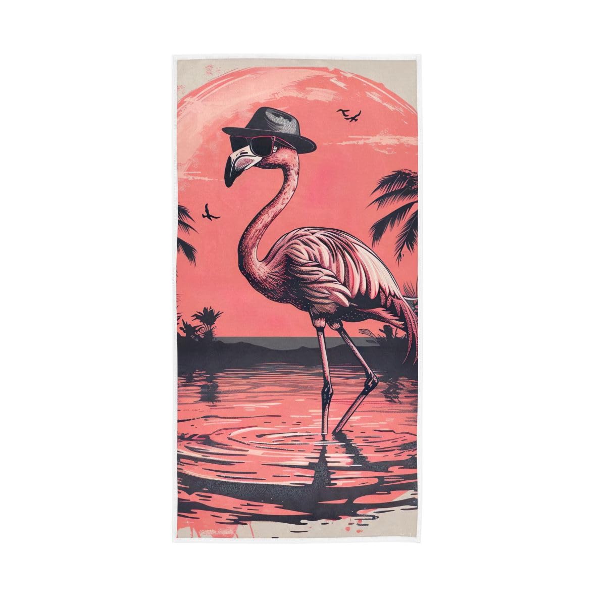 HUYGD Flamingo with Sunglasses Retro Hand Towels Soft Washcloths Shower Towels 15 x 30 Inch